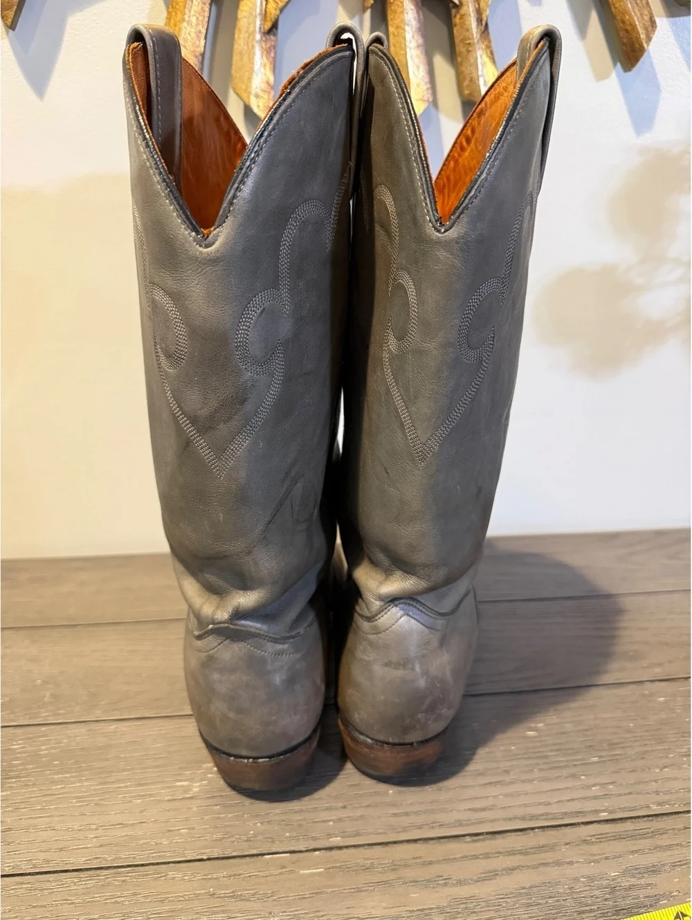 J. Chisholm Gray Leather Cowboy Boots Size 11